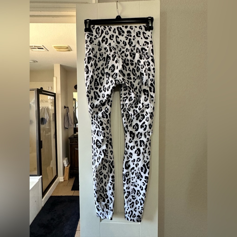 Fabletics White & Black Leopard Print High-Waist Leggings - Picture 3 of 3